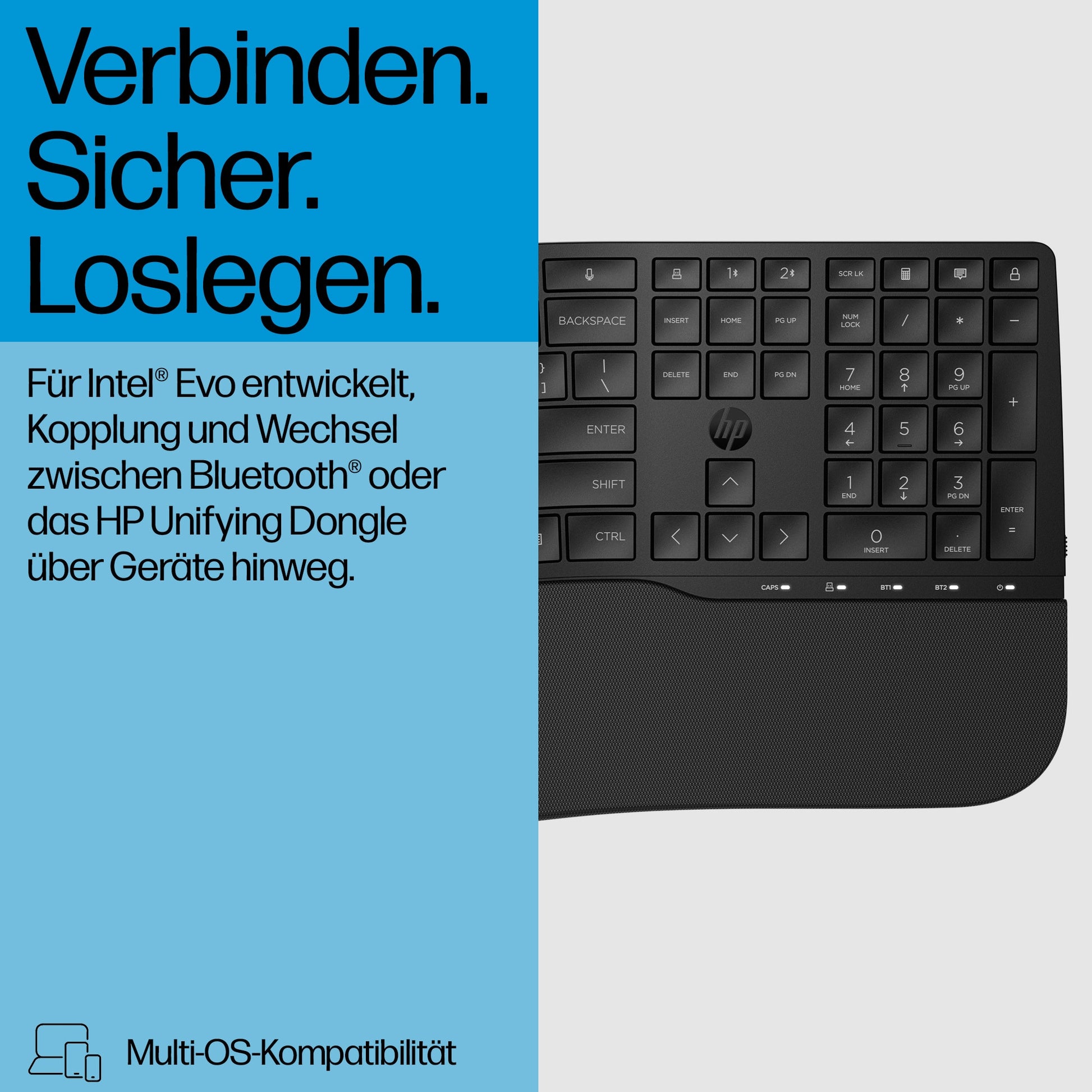 HP 685 Comfort Dual-Mode – Tastatur – Membran – Bluetooth & 2,4 GHz – mit Handballenauflage – schwarz