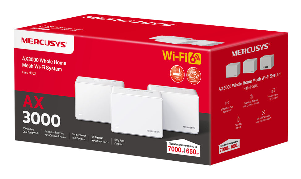 Mercusys Halo H80X (3er-Pack) – WLAN-Router – Wi-Fi 6 Dual-Band (2,4/5 GHz), 3,0 Gbit/s