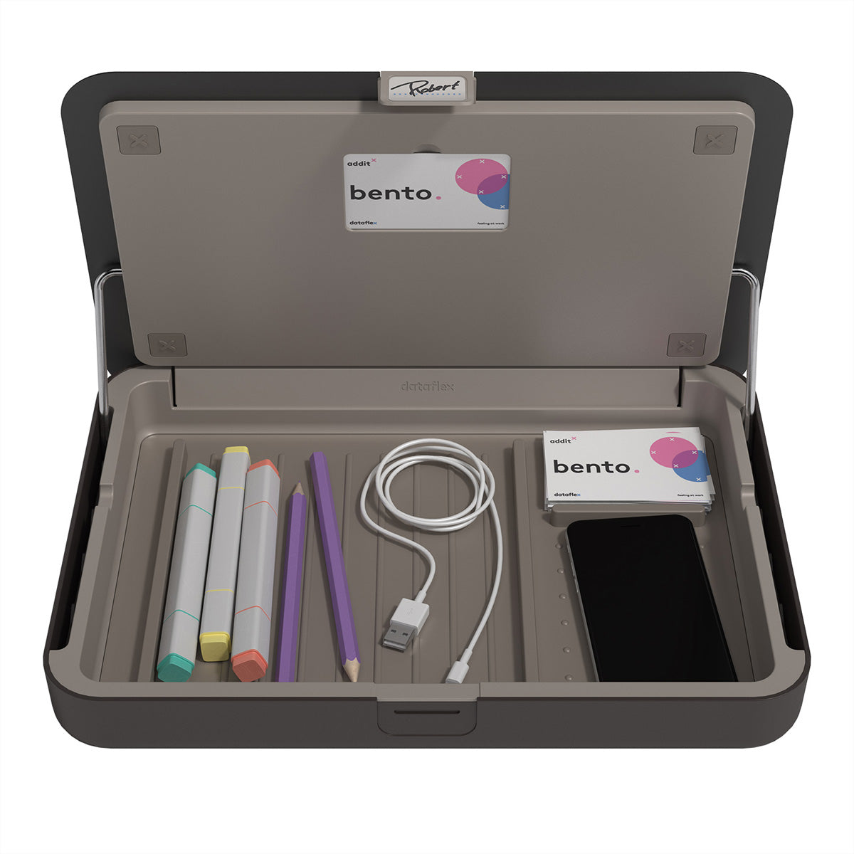 Dataflex Addit Bento Schreibtisch-Organizer-Set – schwarz, Toolbox, Monitorerhöhung, für Notebooks bis 15"