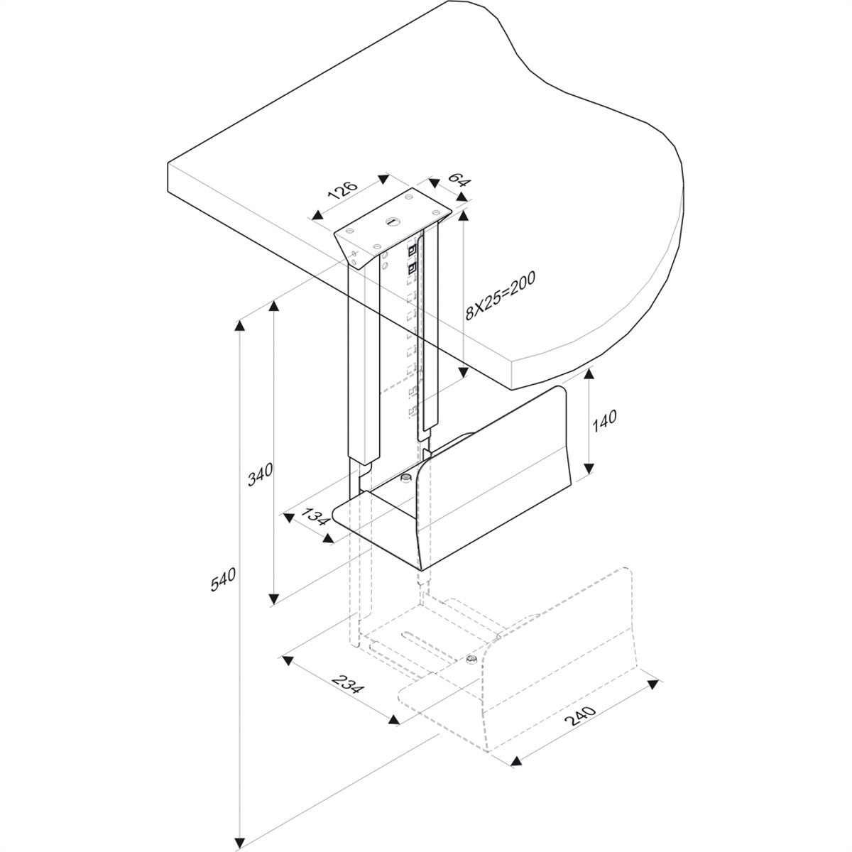 ROLINE CPU-Halterung (Untertisch) – bis 30 kg, silber, Stahl