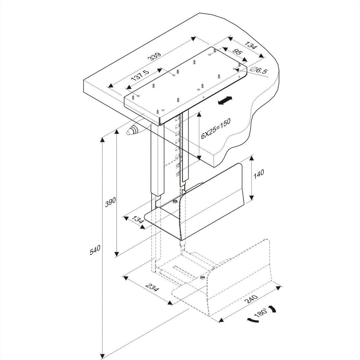 ROLINE CPU-Halterung (Untertisch) – bis 30 kg, silber, Stahl