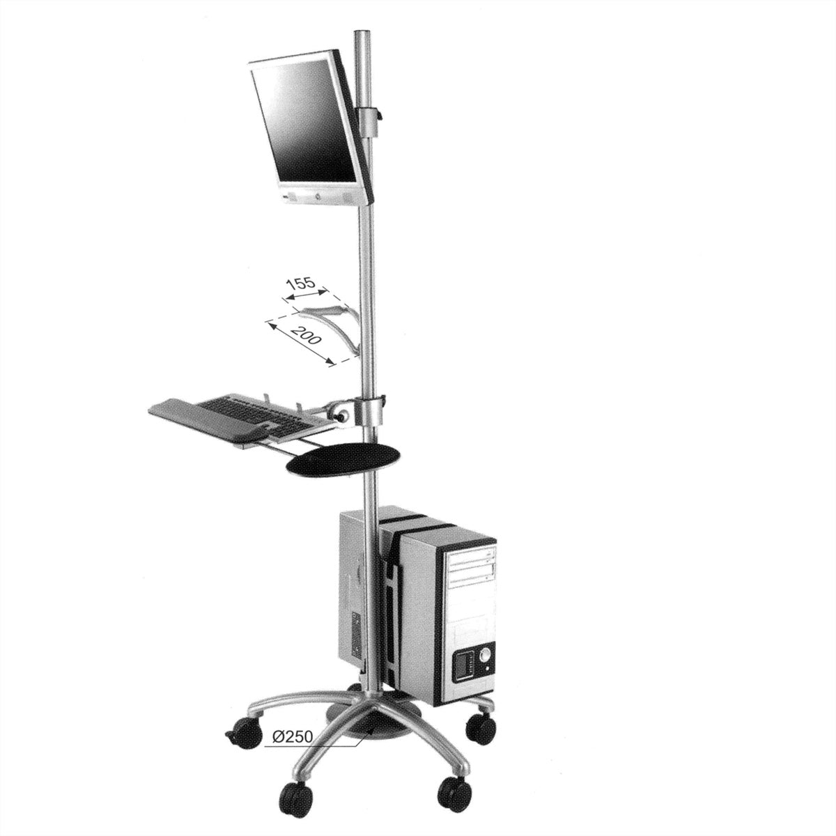 ROLINE Bodenständer/TV-Wagen – 1 Monitor – VESA 75×75/100×100 mm – bis 6 kg/Monitor – Silber