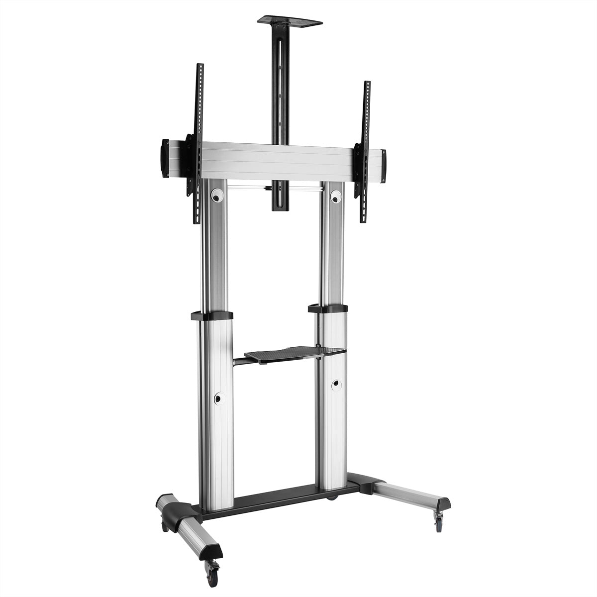 ROLINE TV-Wagen – 60–100" – VESA 200×200–1000×600 – bis 100 kg, Höhenverstellbar, mit Rollen – Silber
