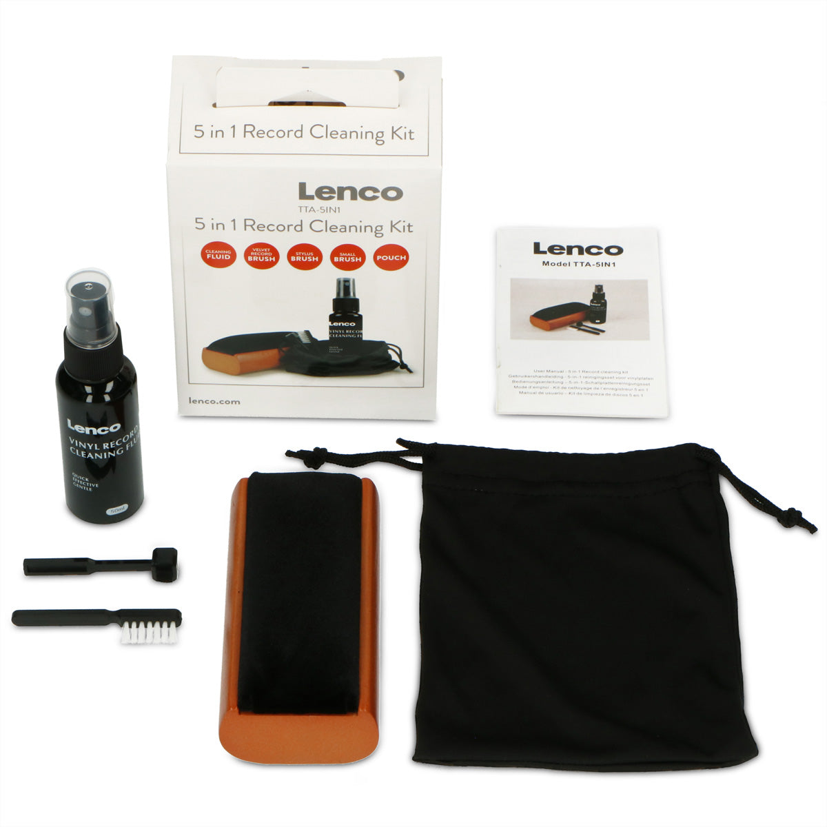 Lenco TTA-5IN1 – Reinigungsset für Schallplatten – Samtbürste & Nadelbürste – Mehrfarbig