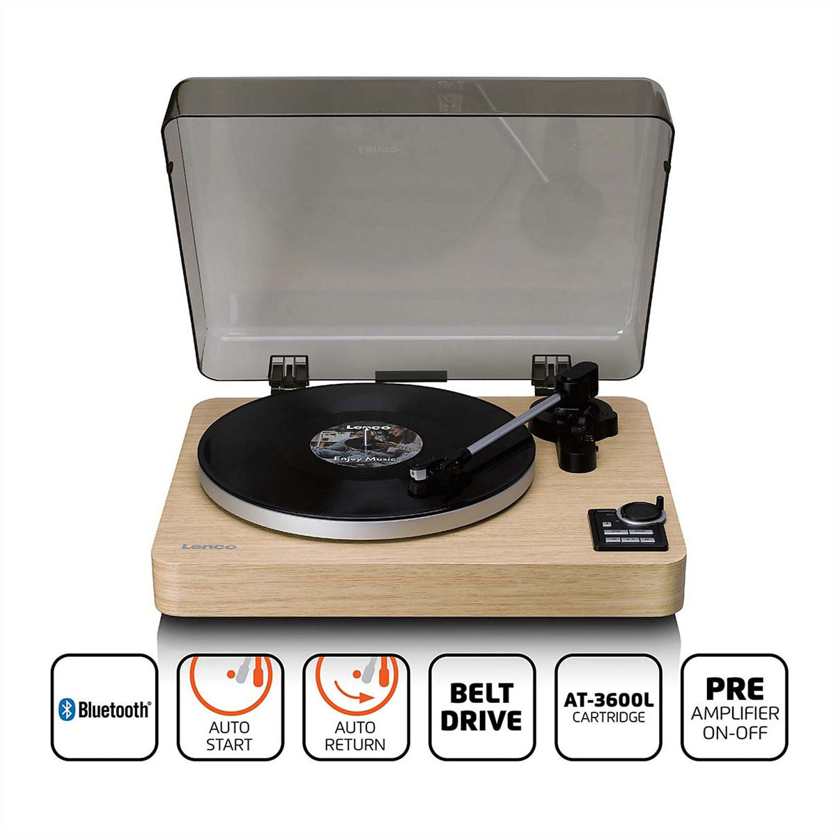 Lenco LBTA-166SI – Plattenspieler (Riemenantrieb, vollautomatisch), Bluetooth 5.3, Phono-Vorverstärker, 33⅓/45 U/min – Br