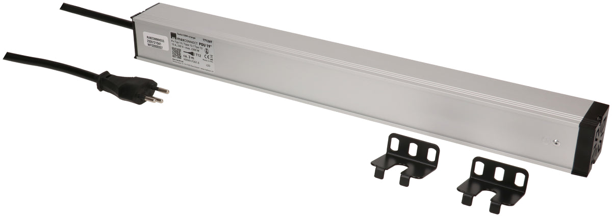 Max Hauri AG Max Hauri Rack-PDU – 1U, mit Montagewinkeln, 8× T13, T12, 230 V/10 A, 3 m, mit Überstromschutz, orange