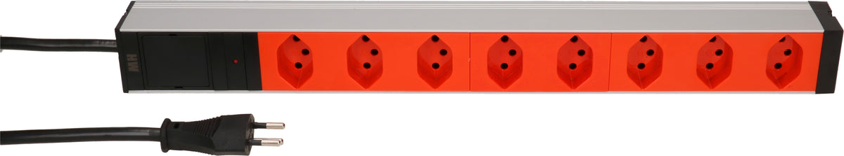 Max Hauri AG Max Hauri Rack-PDU – 1U, mit Montagewinkeln, 8× T13, T12, 230 V/10 A, 3 m, mit Überstromschutz, orange
