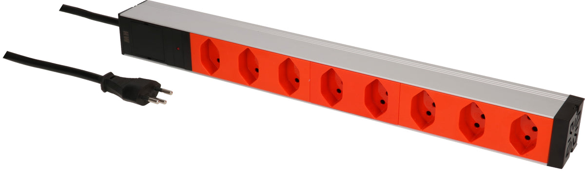 Max Hauri AG Max Hauri Rack-PDU – 1U, mit Montagewinkeln, 8× T13, T12, 230 V/10 A, 3 m, mit Überstromschutz, orange