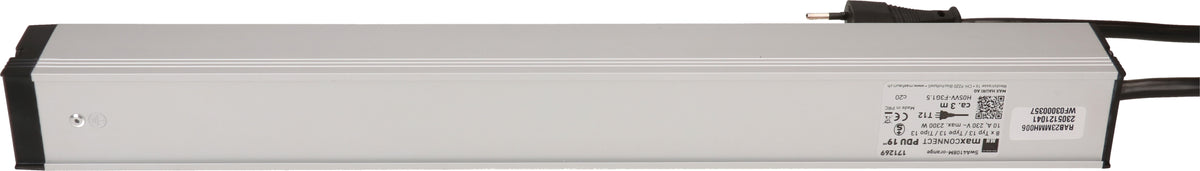 Max Hauri AG Max Hauri Rack-PDU – 1U, mit Montagewinkeln, 8× T13, T12, 230 V/10 A, 3 m, mit Überstromschutz, orange