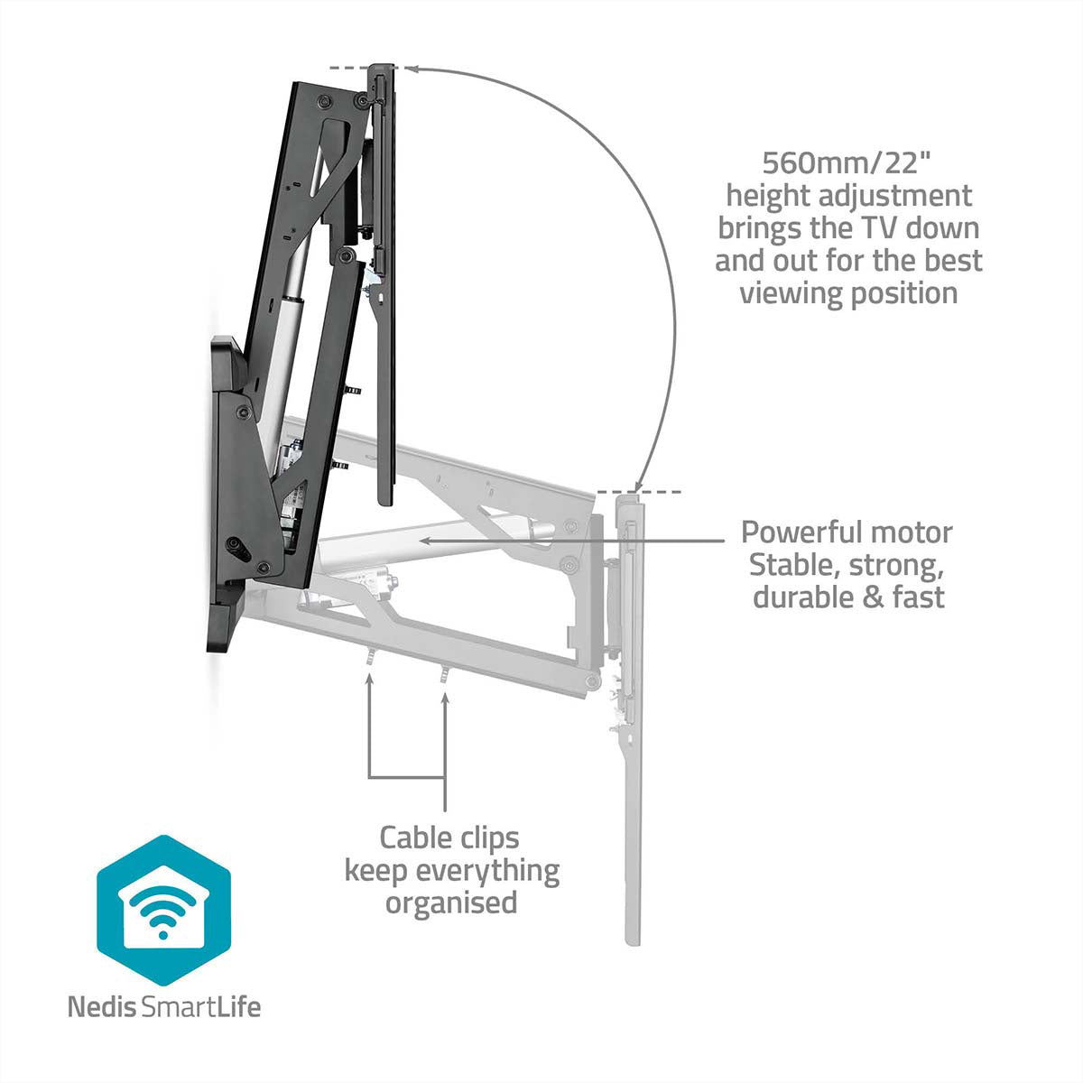 Nedis Wandhalterung – Vollbeweglich – 37–75" – VESA 200×100–600×400 – bis 35 kg, Motorisiert – TVWM5880BK