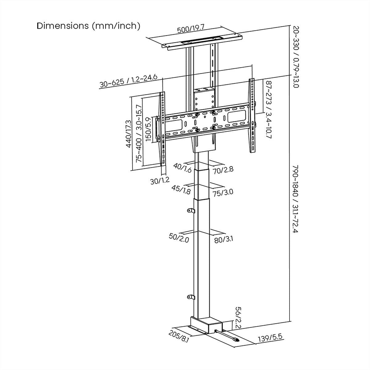 Nedis Wandlift (bodenstehend) – 37–80" – VESA 200×200–600×400 – bis 60 kg, Motorisiert – TVSM5840BK