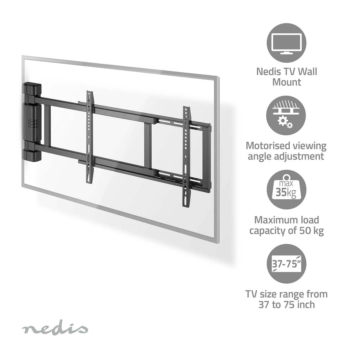 Nedis Wandhalterung – Vollbeweglich – 32–75" – bis 50 kg, Motorisiert, für Fernseher – TVWM5860BK