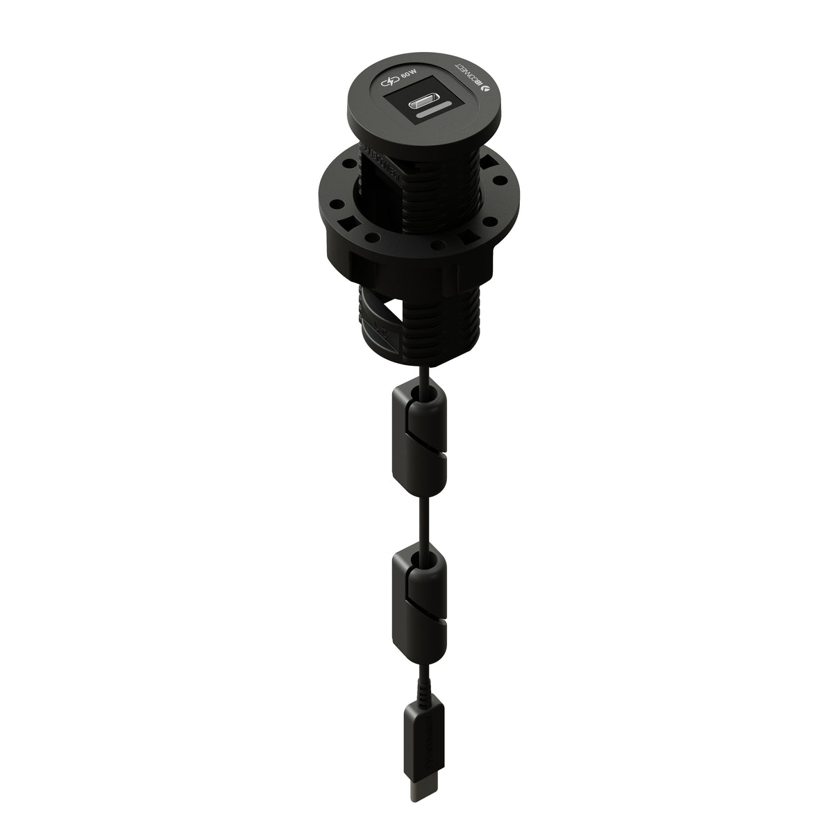 Max Hauri Connect Steckdoseneinheit 60 W – USB-C×1, PD 3.0 – Plattenstärke 1–40 mm – Schwarz