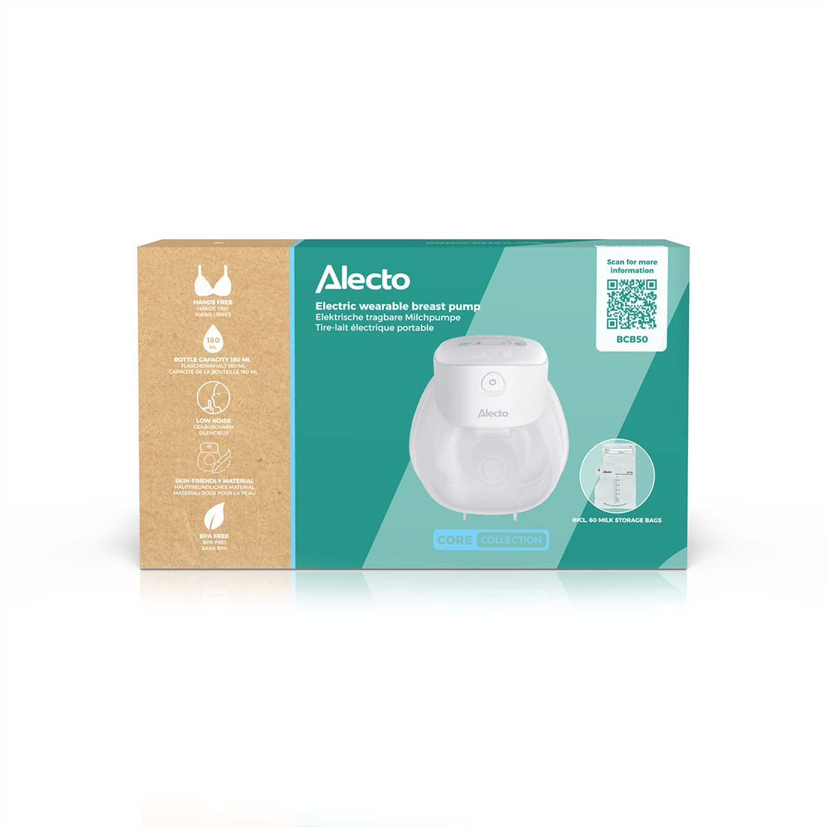 Alecto Tragbare elektrische Milchpumpe BCB50 – Akkubetrieben, Weiss