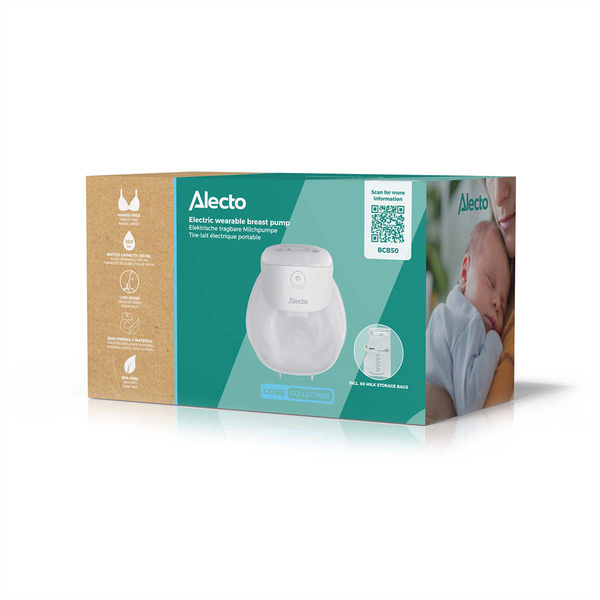 Alecto Tragbare elektrische Milchpumpe BCB50 – Akkubetrieben, Weiss