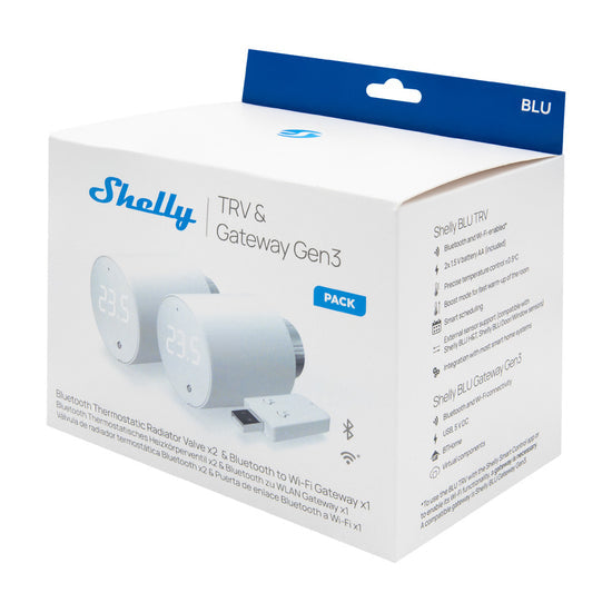 Shelly BLU TRV – Heizkörperthermostat – Bluetooth, WLAN – für Ventile mit M30×1,5 mm Gewinde – 3er-Set