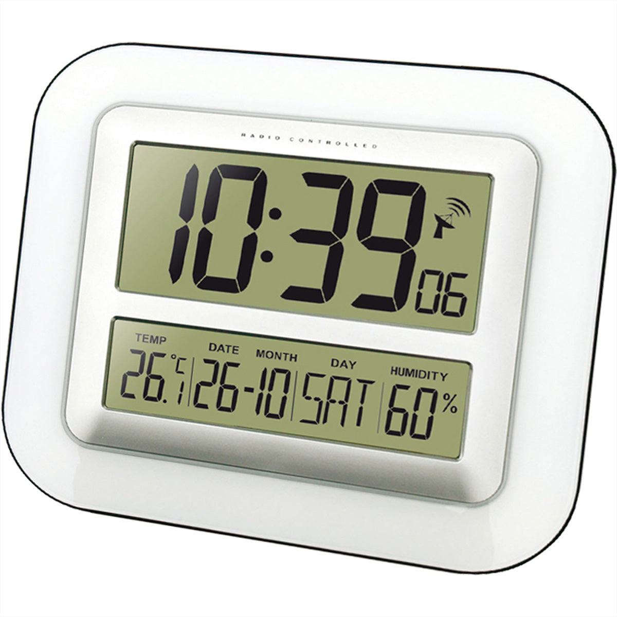 Technoline WS8006 Digitalwecker – Funk, Thermometer & Hygrometer, 26,6 × 18,0 × 3,0 cm, Schwarz, Kunststoff