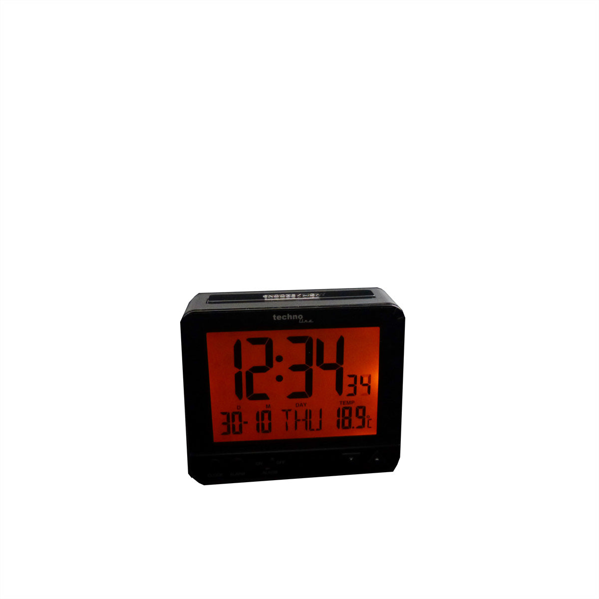Technoline Digitalwecker – Funk, Schlummerfunktion, Nachtlicht, Thermometer, 9,6 × 8 × 3,2 cm, Schwarz