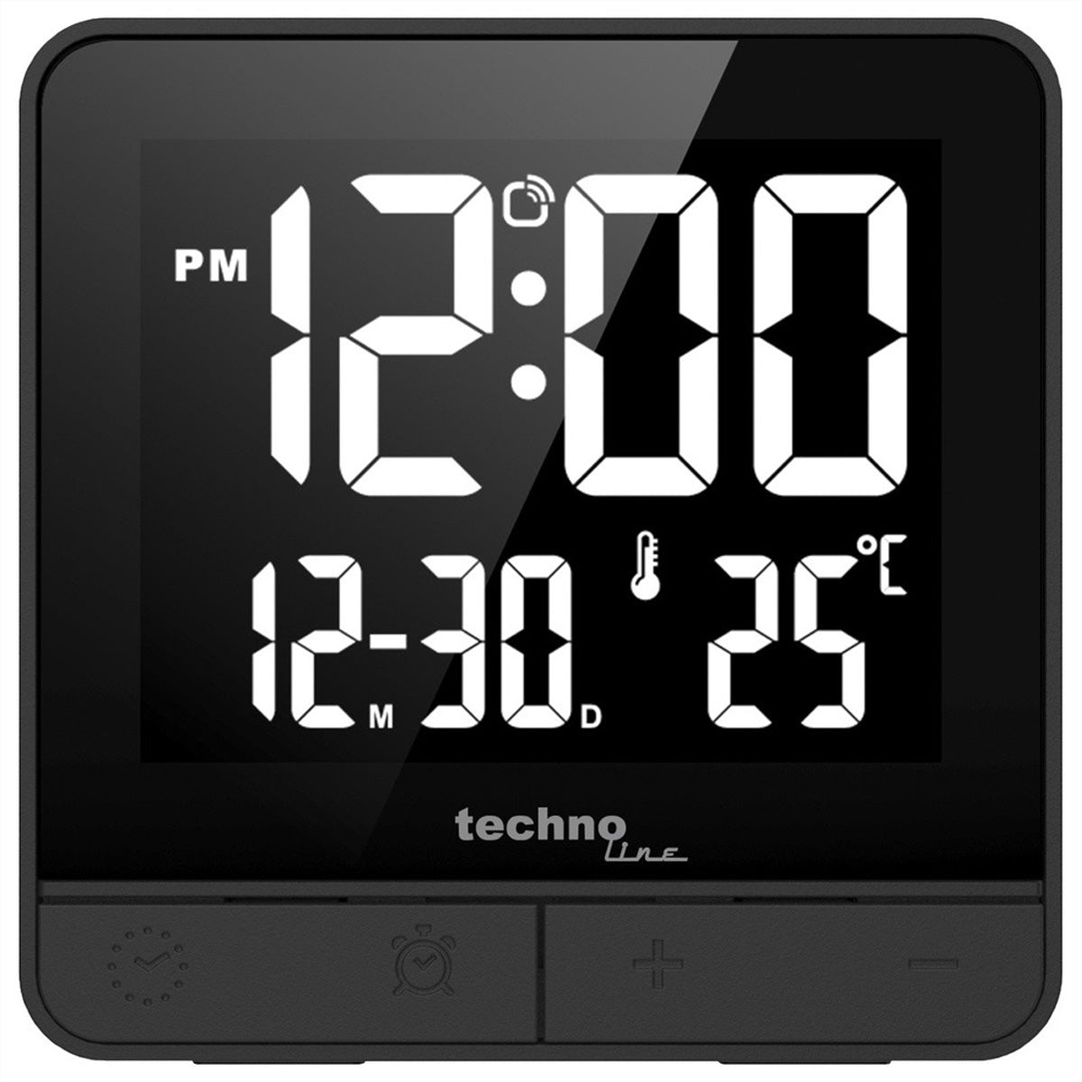 Technoline Digitaler Wecker – Funk, Schlummerfunktion, Thermometer & Hygrometer, 5,9 × 5,9 × 2,0 cm, Schwarz