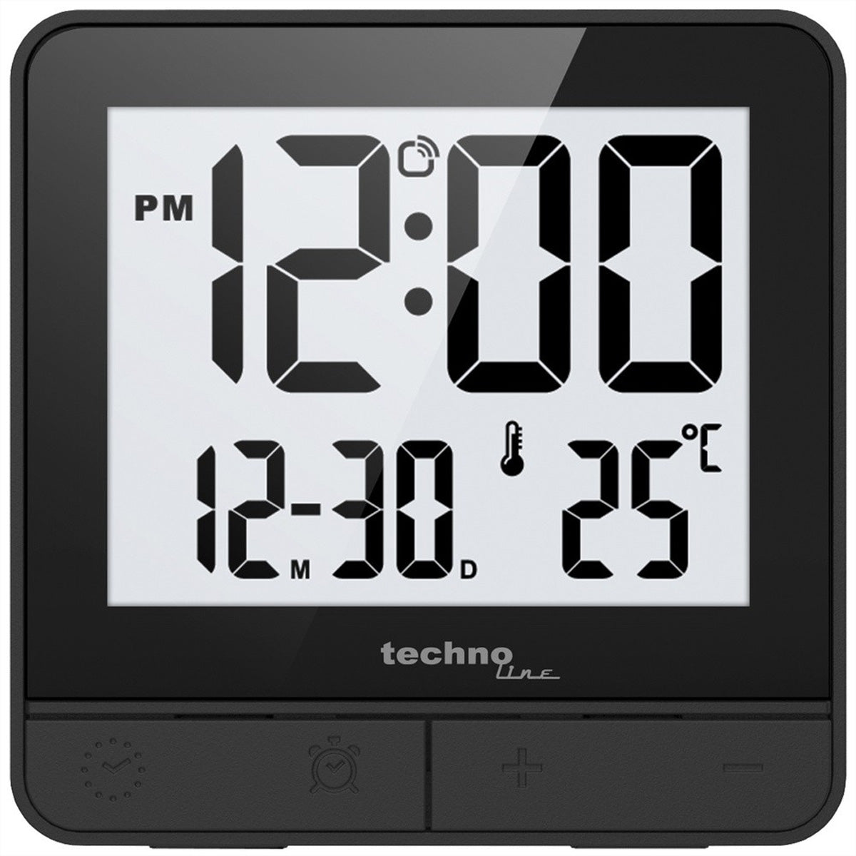 Technoline Digitaler Wecker – Funk, Schlummerfunktion, Thermometer & Hygrometer, 5,9 × 5,9 × 2,0 cm, Schwarz