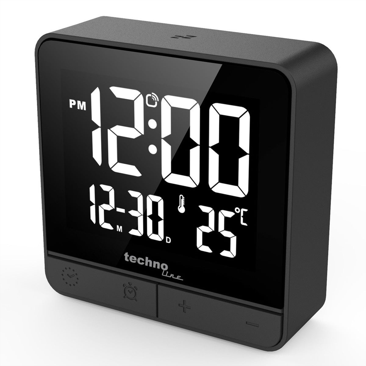 Technoline Digitaler Wecker – Funk, Schlummerfunktion, Thermometer & Hygrometer, 5,9 × 5,9 × 2,0 cm, Schwarz