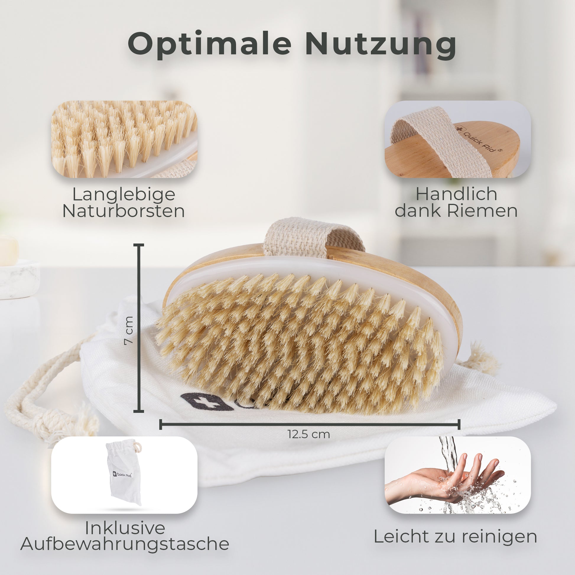 Quick Aid Massagebürste – Naturborsten, beige – 1 Stk