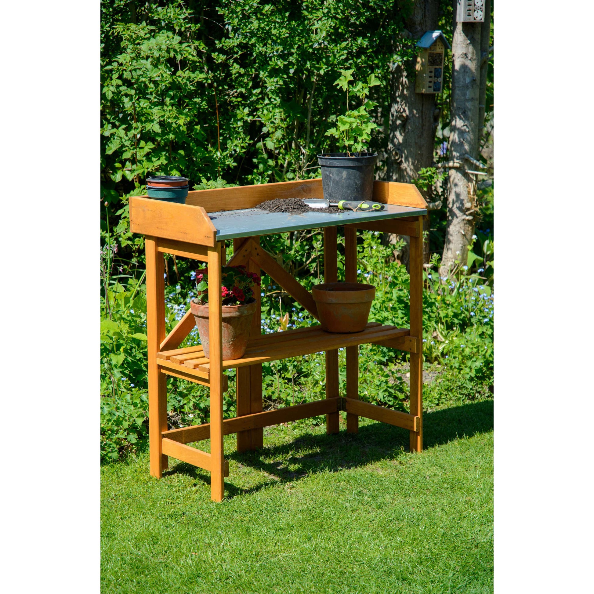 Dobar Faltbarer Pflanztisch (mit Ablage) – Kiefernholz – Braun – 850 × 890 × 440 mm