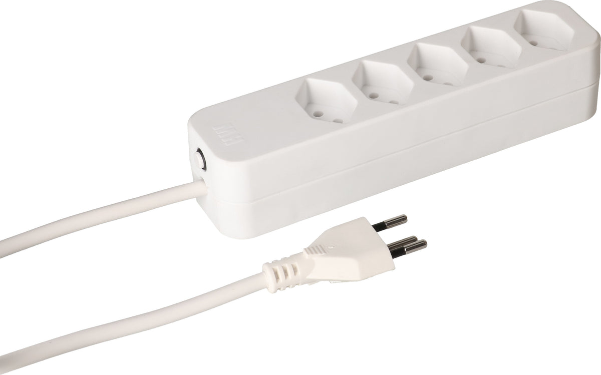 Max hauri split Swiss Line – Steckdosenleiste, 5× T13, 5,0 m, Stecker T12, mit Überstromschutz, weiss