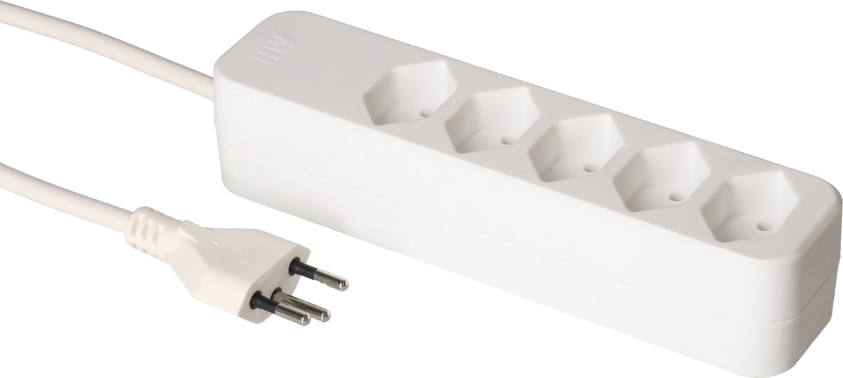 Max hauri split Swiss Line – Steckdosenleiste, 5× T13, 5,0 m, Stecker T12, mit Überstromschutz, weiss