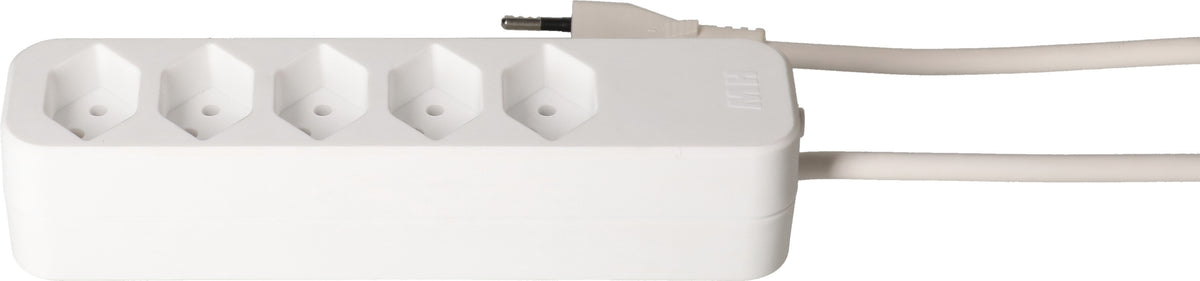 Max hauri split Swiss Line – Steckdosenleiste, 5× T13, 5,0 m, Stecker T12, mit Überstromschutz, weiss