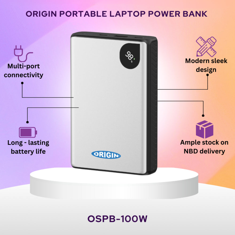 Origin Storage Powerbank 20'000 mAh – 65 W PD, 2× USB-C, 1× USB-A, silber