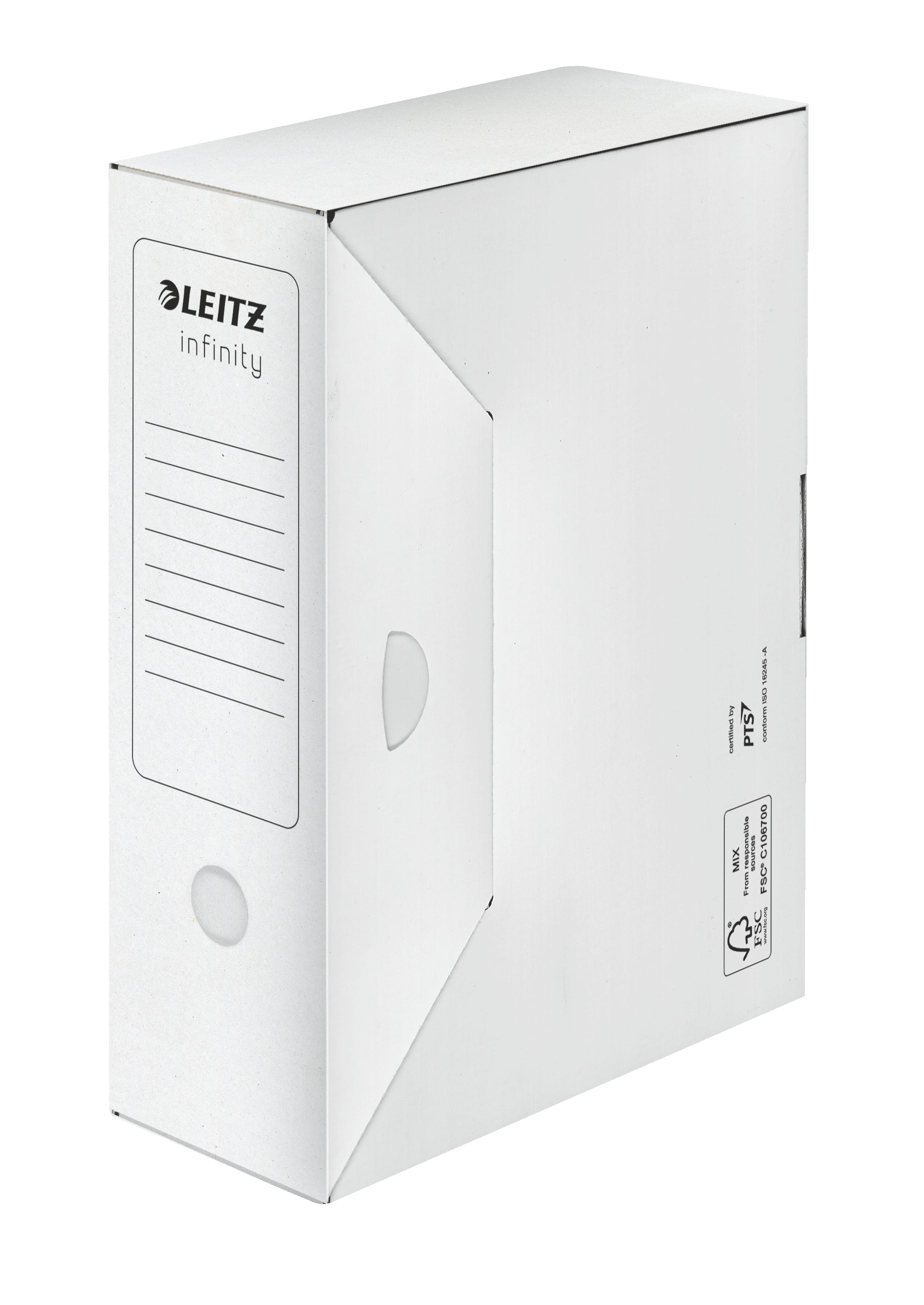 Leitz Archivschachtel – für A4, B 100 × H 255 × T 330 mm, mit Verschlusslasche, säurefrei, weiss, 10 Stück