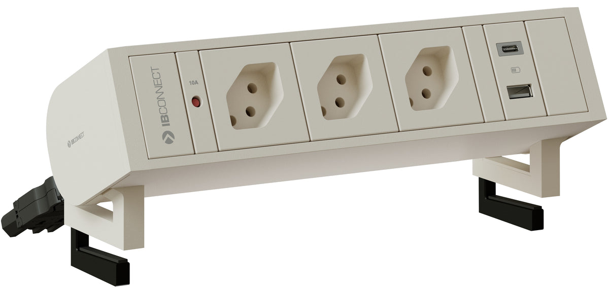 Max hauri connect SUPRA Einbausteckdosenleiste, 3×T13, USB‑A 10 W + USB‑C PD 15 W, Einbau 5–30 mm, Eingang T12, 3,3 m – weiss
