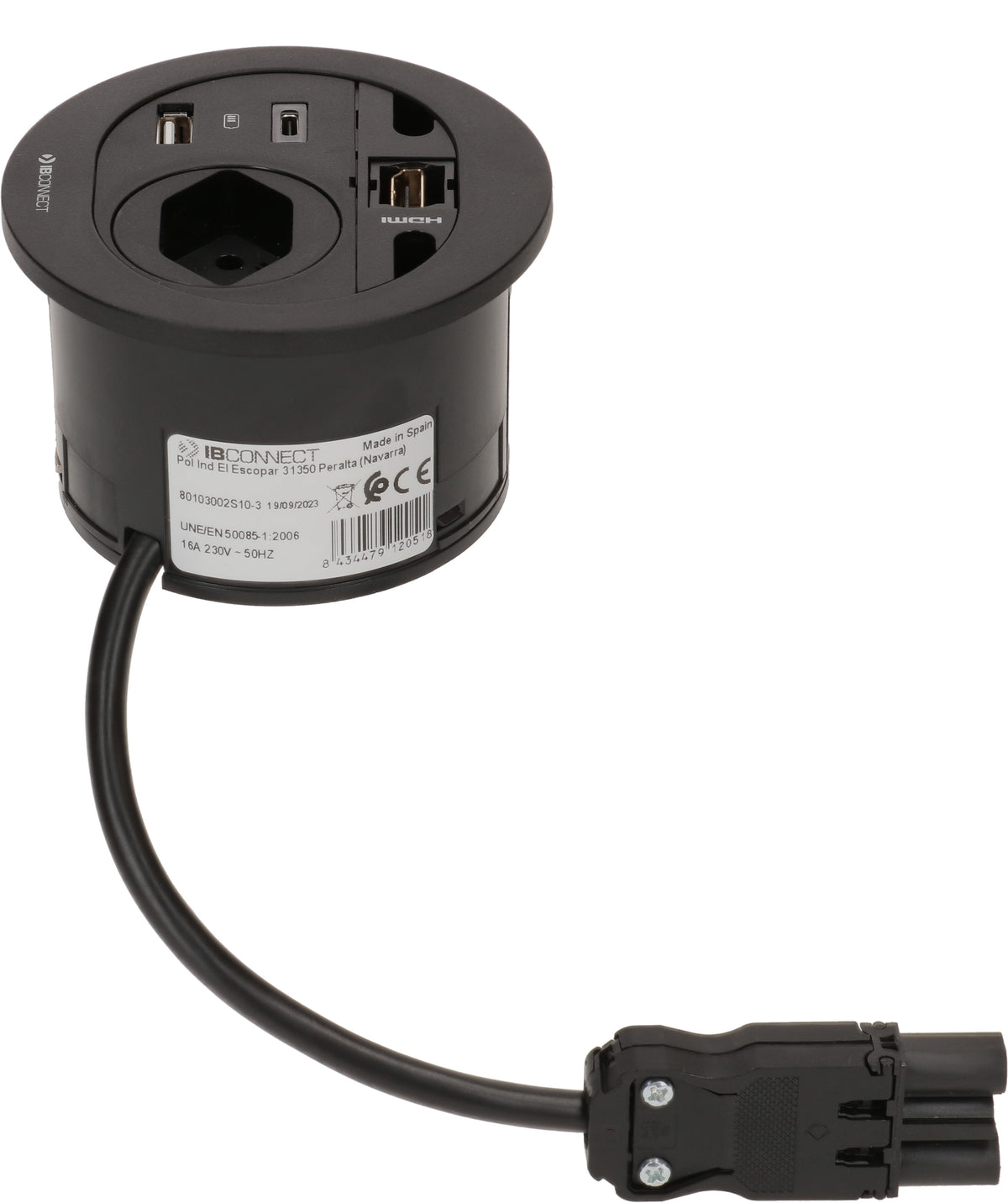 Max hauri connect DIVUS Steckdoseneinheit – 1×T13, USB‑A 10 W / USB‑C 15 W, 1×HDMI, Einbau, 3,2 m Zuleitung