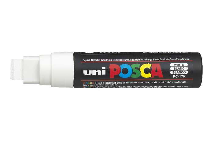 Uni-Ball POSCA Kreativ-/Pigmentmarker – Keilspitze 15 mm, weiss, feucht abwischbar, deckend – für viele Oberflächen