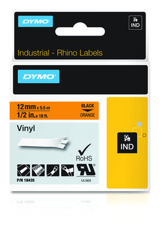 DYMO Schriftband – 12 mm × 5,5 m, orange, schwarz, Rhino