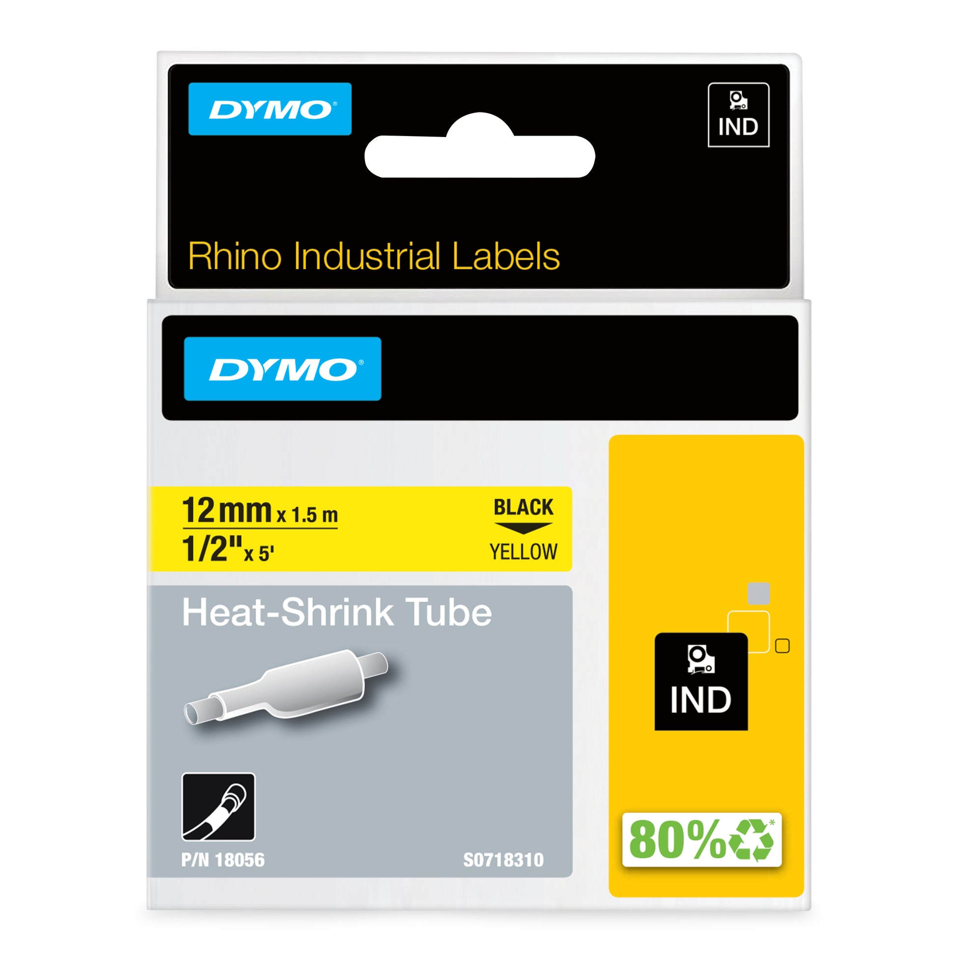 DYMO Schriftband – 12 mm × 1,5 m, gelb, schwarz, Rhino – für DYMO Rhino: 3000, 4200, 5000 und weitere