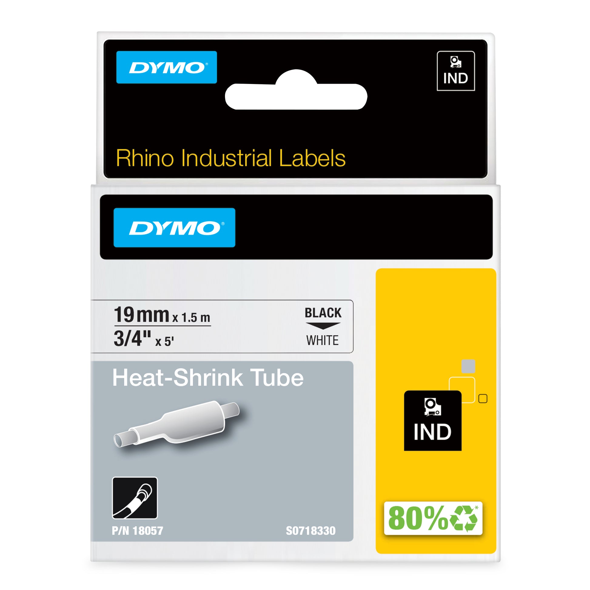 DYMO Schriftband – 19 mm × 1,5 m, weiss, schwarz – für DYMO Rhino: 3000, 4200, 5000 und weitere