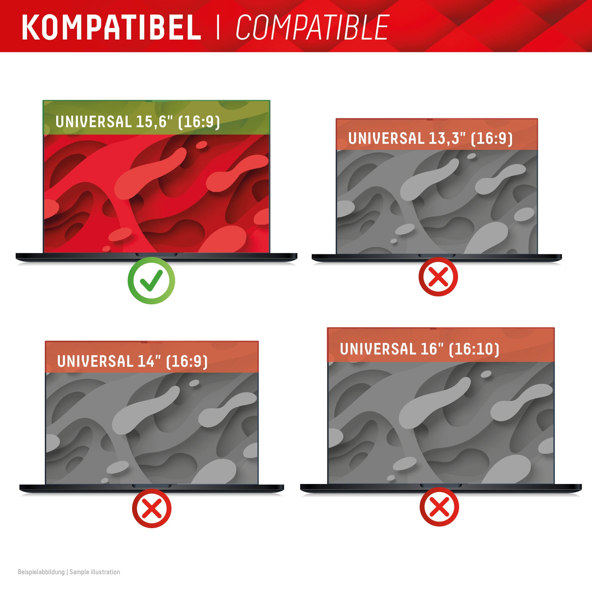 Displex Blickschutzfilter für Laptop 15,6", 16:9 – 351 × 204 mm, 2-Wege