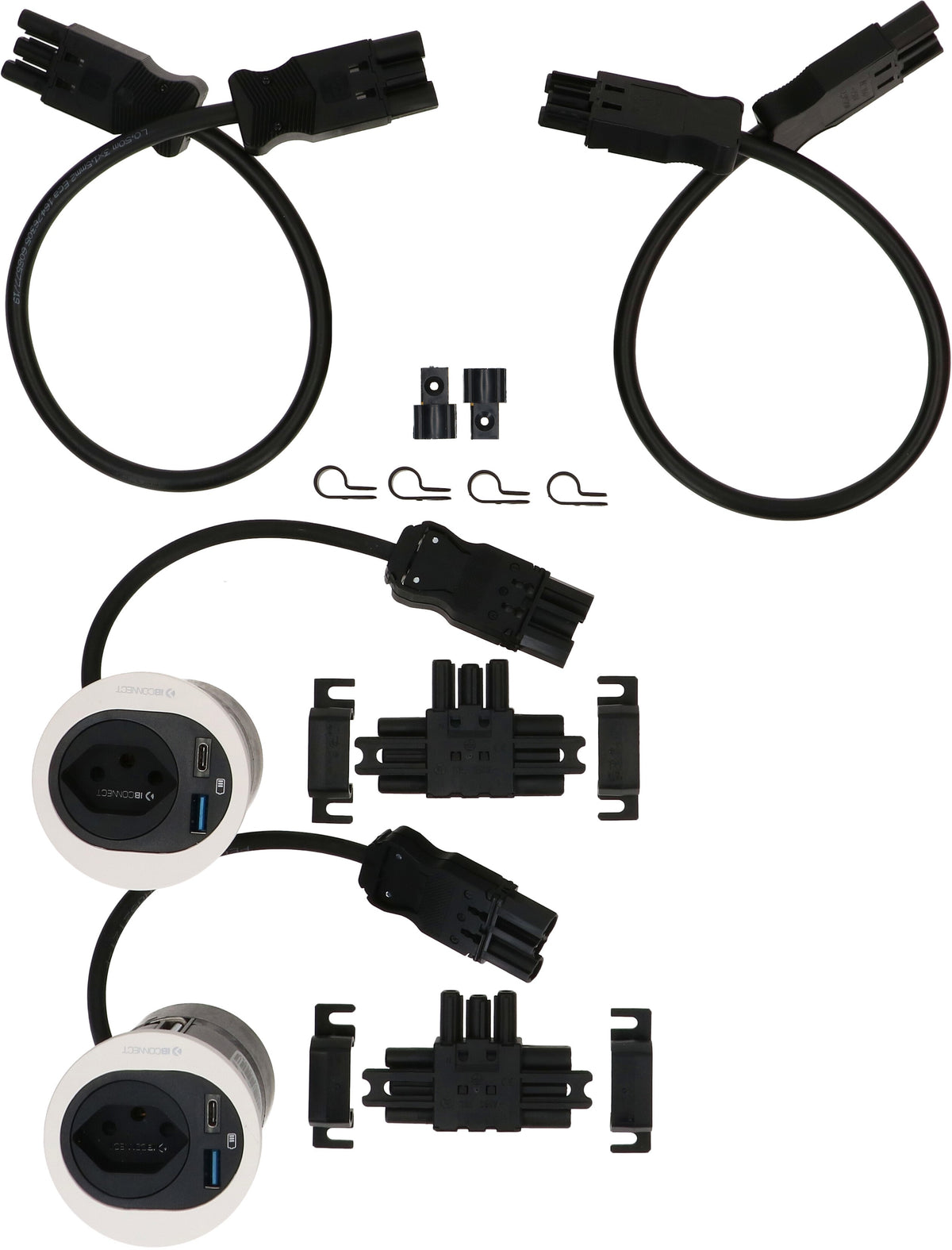 Max hauri connect Max Hauri ATOM Einbausteckdosenleiste, 2×T13, 1×USB‑A 10 W + 1×USB‑C 7,5 W, Einbau Ø 60 mm (10–40 mm) – weiss