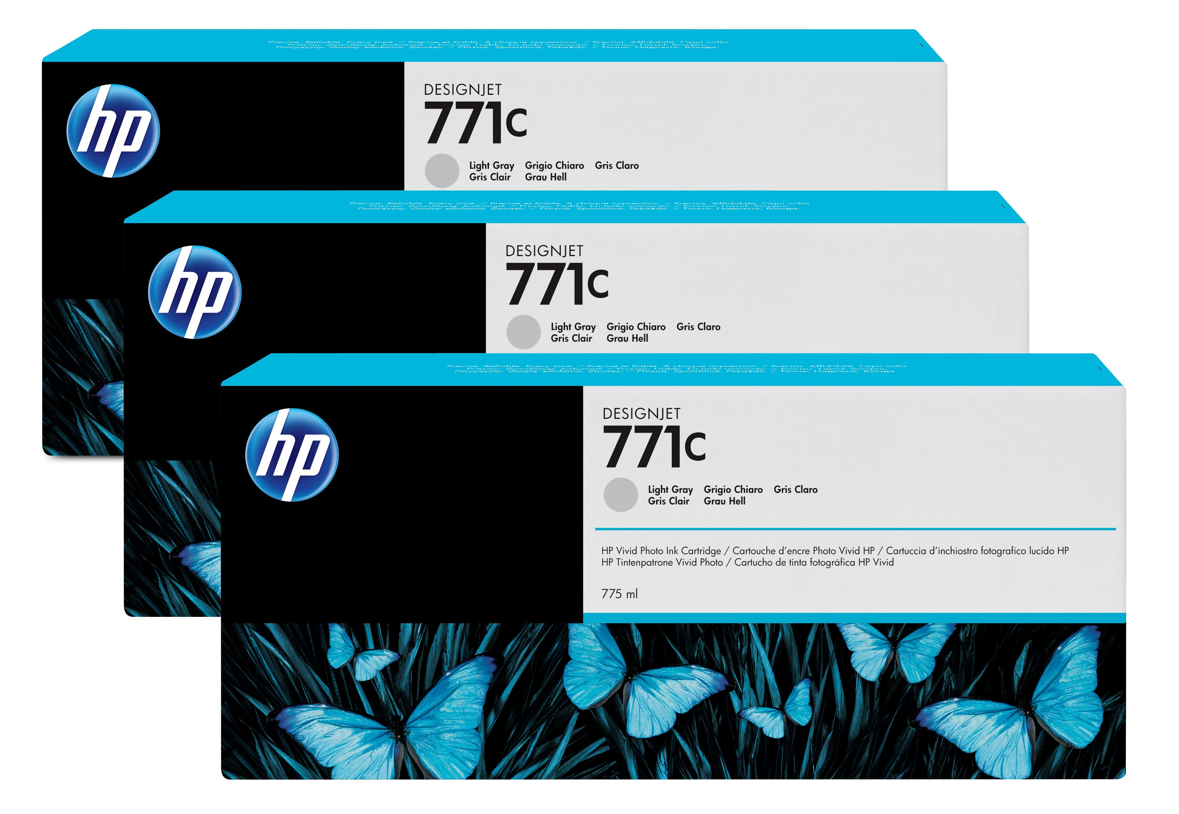 HP Tintenpatronen-Multipack 771C (B6Y38A), Hellgrau, 3er-Pack, Original – für Designjet Z 6200
