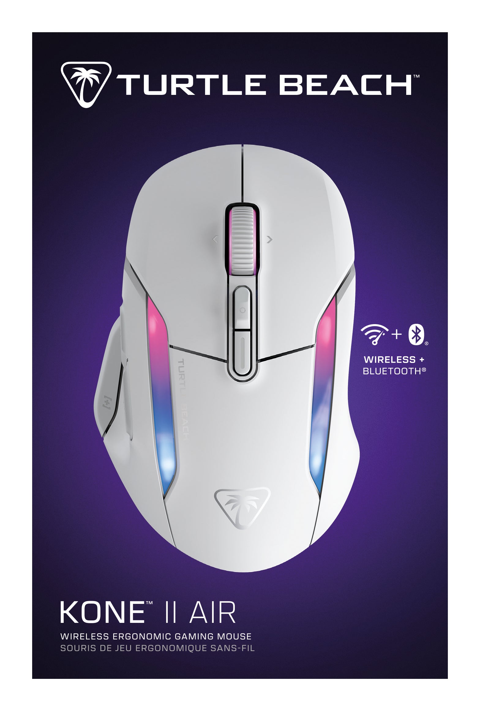 Turtle Beach Kone II Air Gaming-Maus – kabellos, 1'000 Hz, 7 Tasten, für Rechtshänder, RGB-Beleuchtung, weiss