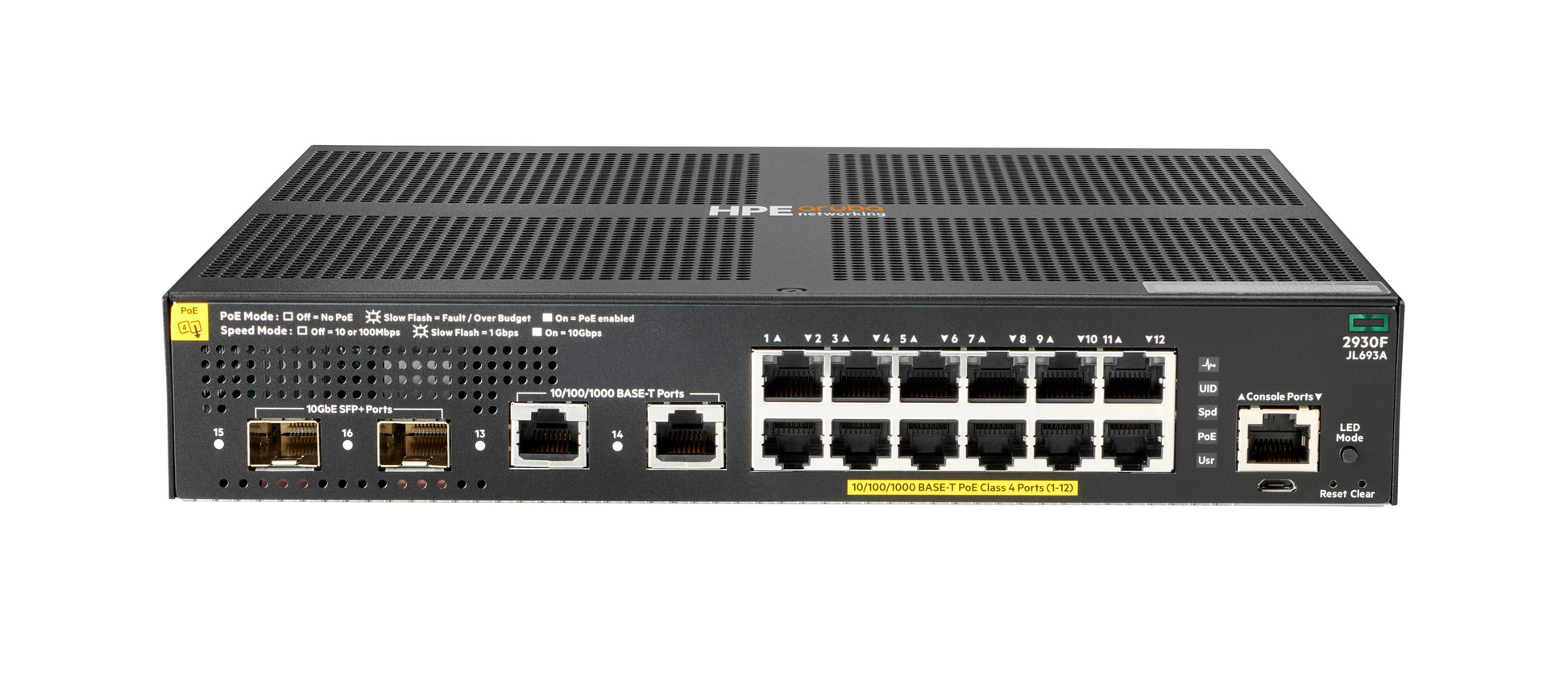 HPE Aruba 2930F JL693A – Managed Switch – 12×GbE, 2×SFP+, L3, PoE+ 139 W, 1U