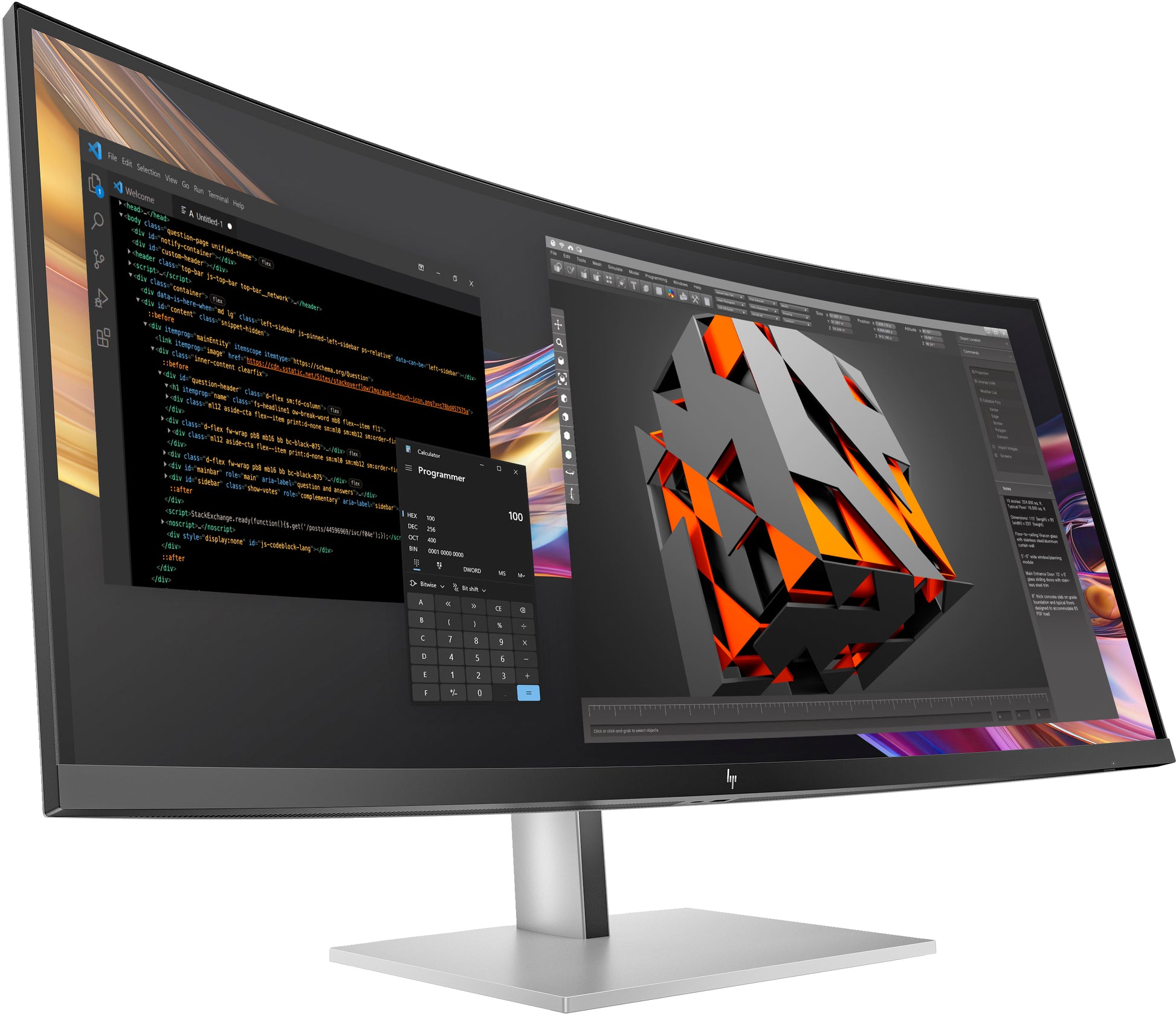 HP 738Pu – 37,5" Curved, 3840 × 1600 (UWQHD+), IPS Schwarz, Thunderbolt 4, KVM, LAN, DisplayHDR 400