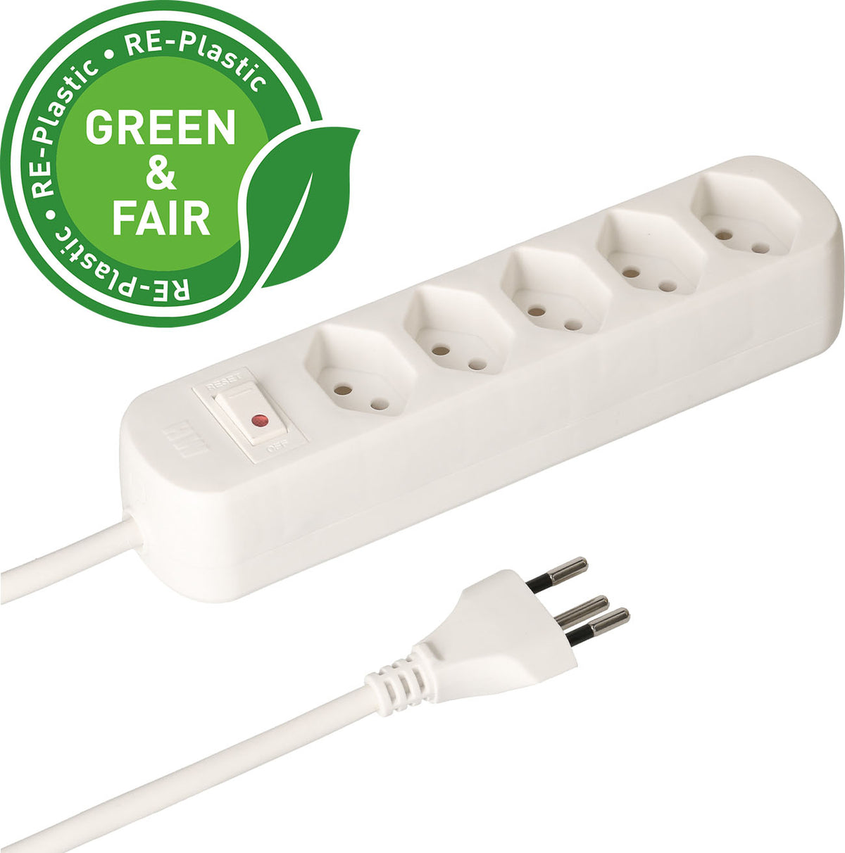 Max Hauri AG Max Hauri Basic Line Steckdosenleiste – 5× T13, 1,5 m, mit Schalter, Weiss