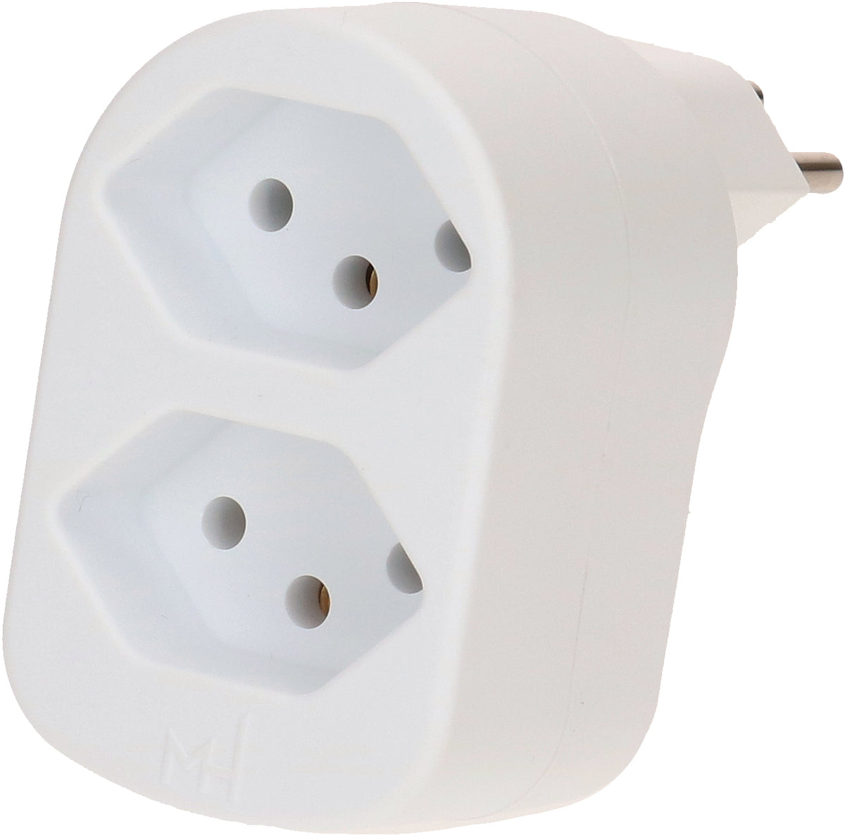Max Hauri AG ADAPT Abzweigstecker – 2× Typ 13, 230 V / 10 A, 2300 W, drehbar 270° – Weiss