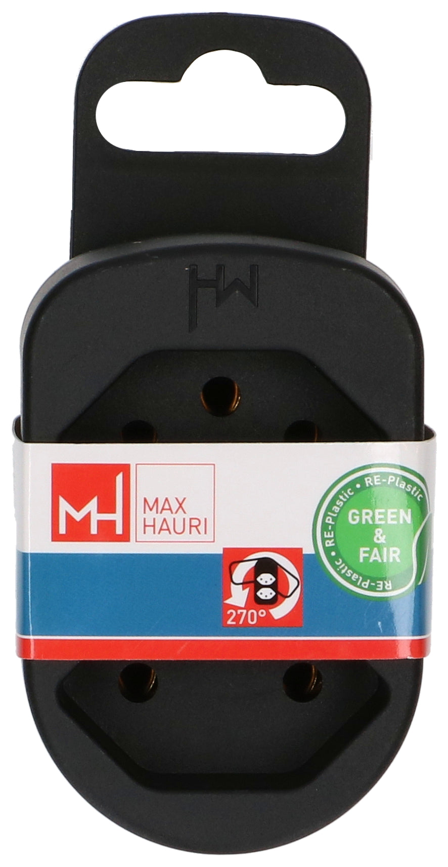 Max Hauri AG Abzweigstecker – Typ 12 zu 2× Typ 13, 230 V, 10 A, 2 Steckplätze, drehbar, Schwarz