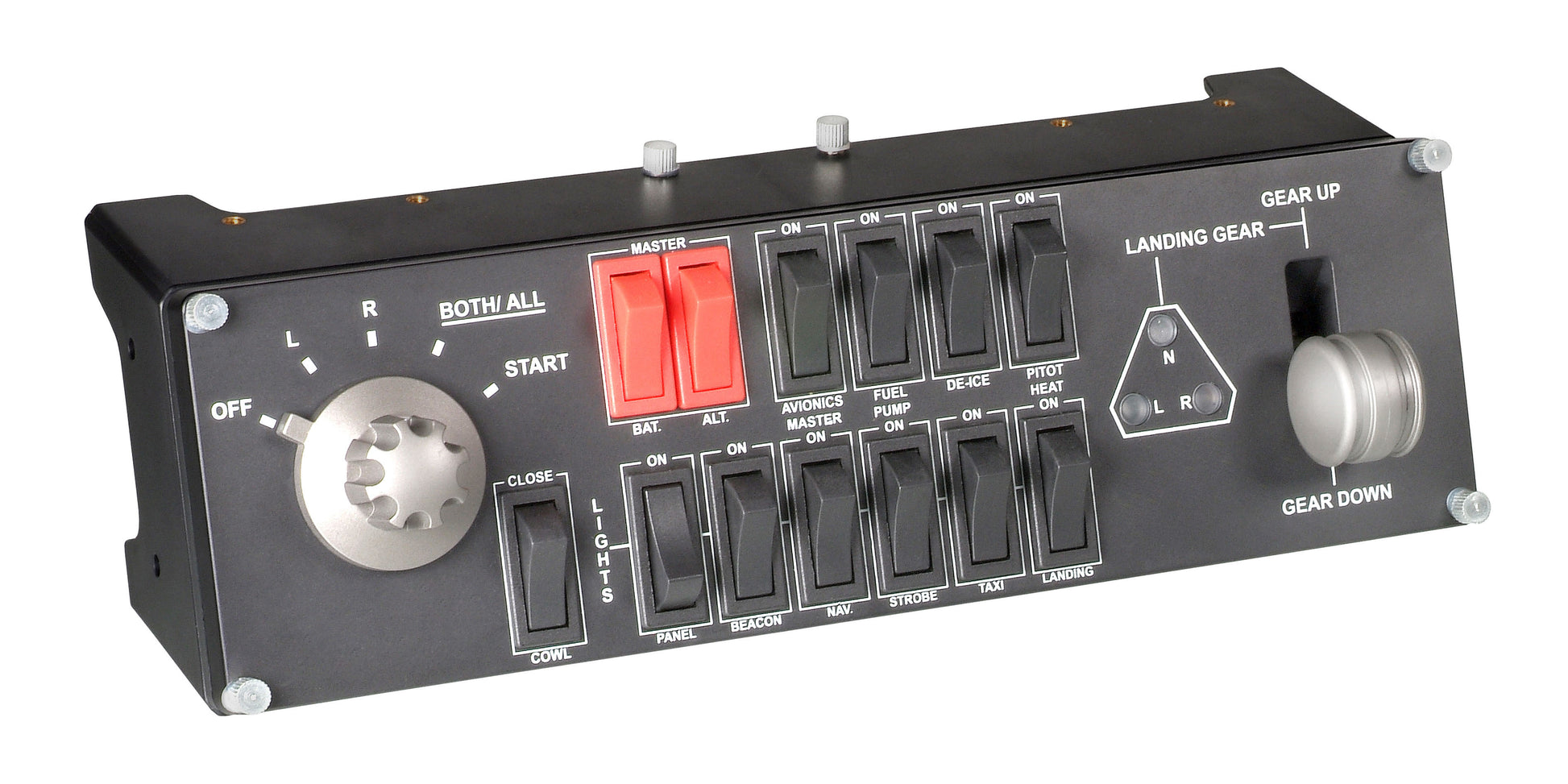 Logitech G Saitek Pro Flight Switch Panel – Flugsimulations-Panel – USB 2.0, Schwarz/Rot/Silber, 285×105×95 mm