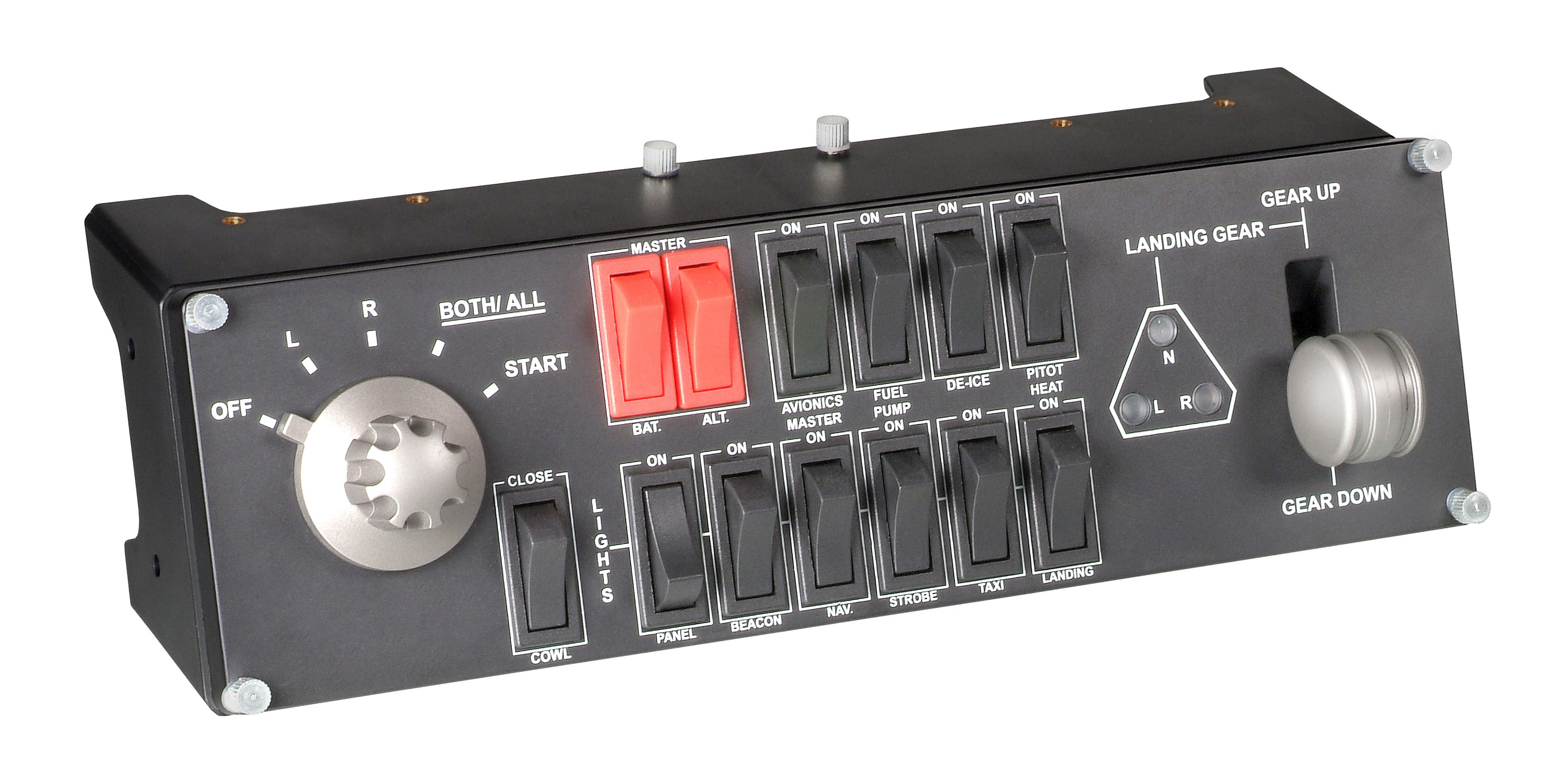 Logitech G Saitek Pro Flight Switch Panel – Flugsimulations-Panel – USB 2.0, Schwarz/Rot/Silber, 285×105×95 mm