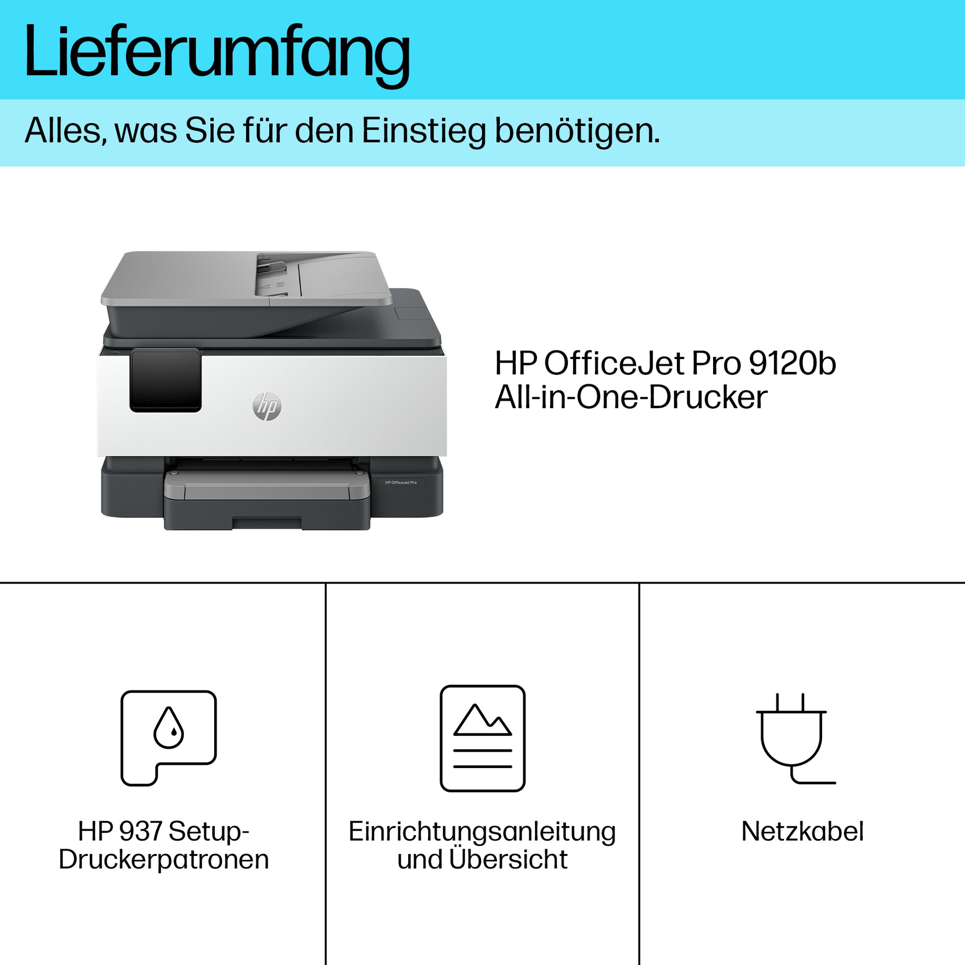 HP OfficeJet Pro 9120b – Farbtintenstrahl-Multifunktionsdrucker, A4, 4-in-1, Duplex, ADF, WLAN/LAN, AirPrint